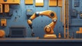 Orange robotic arm in a modular industrial environment