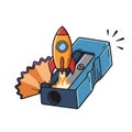 Orange Rocket Launching from Blue Pencil Sharpener Royalty Free Stock Photo