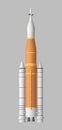 Orange rocket for missions to Moon and Mars isolated on gray background