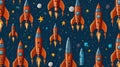 Orange Rocket Spaceship Cosmic Space Planet Pattern Royalty Free Stock Photo