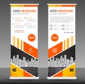 Orange Roll up banner stand template design, business brochure flyer, infographics, presentation, advetisement