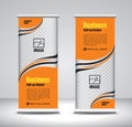 Orange Roll up banner template vector, banner, stand, exhibition design, advertisement, pull up, x-banner and flag-banner layout Royalty Free Stock Photo