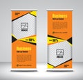 Orange Roll up banner template vector, banner, stand, exhibition design, advertisement, pull up, x-banner and flag-banner layout