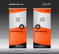 Orange Roll up banner template vector, roll up stand, banner