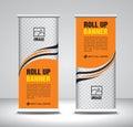 Orange Roll up banner template vector, banner, stand, exhibition design, advertisement, pull up, x-banner and flag-banner layout Royalty Free Stock Photo