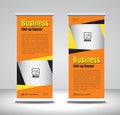 Orange Roll up banner template vector, banner, stand, exhibition design, advertisement, pull up, x-banner and flag-banner Royalty Free Stock Photo