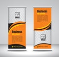 Orange Roll up banner template vector, banner, stand, exhibition design, advertisement, pull up, x-banner and flag-banner Royalty Free Stock Photo