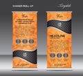 Orange Roll up banner template vector, stand, flyer design, banner design, white polygon background