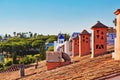 Orange roof tiles with chimneys Royalty Free Stock Photo