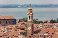Orange rooftops and ancient church bell towers in the Italian city of Venice Royalty Free Stock Photo