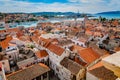 Orange rooftops dominate the View from top of bell tower in Trogir Royalty Free Stock Photo