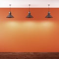 Orange room with ceiling lamps