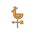 Orange Rooster weather vane icon isolated on white background. Weathercock sign. Windvane rooster. Vector Illustration Royalty Free Stock Photo