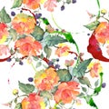 Orange rose bouquet floral botanical flowers. Watercolor background illustration set. Seamless background pattern. Royalty Free Stock Photo