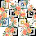 Orange rose bouquet floral botanical flowers. Watercolor background illustration set. Seamless background pattern. Royalty Free Stock Photo