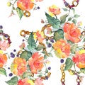 Orange rose bouquet floral botanical flowers. Watercolor background illustration set. Seamless background pattern. Royalty Free Stock Photo