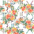 Orange rose bouquet floral botanical flowers. Watercolor background illustration set. Seamless background pattern. Royalty Free Stock Photo