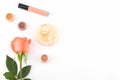 Orange rose and cosmetics with copy space Royalty Free Stock Photo