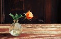 An orange rose on the old wooden table Royalty Free Stock Photo