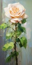 Orange Rose Painting On Green Background - High-quality Artwork