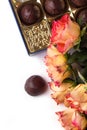 Orange roses with chocolate Royalty Free Stock Photo