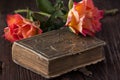 Orange roses with old book Royalty Free Stock Photo