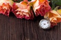 Orange roses with vintage clock Royalty Free Stock Photo