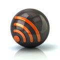 Orange Rss feed icon on black glossy sphere