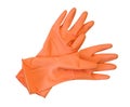 Orange rubber gloves isolated on white background, clipping path Royalty Free Stock Photo