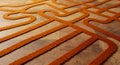 Orange Rug Design on Tiled Floor Creating Abstract Lines and Patterns