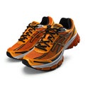 Orange running shoes isolated on white background with shadow