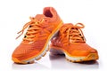 Orange Running Shoes on White Background, Generative AI Royalty Free Stock Photo