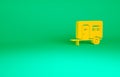 Orange Rv Camping trailer icon isolated on green background. Travel mobile home, caravan, home camper for travel