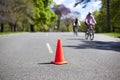 Orange safety cone on the road