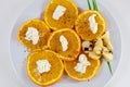 Orange salad and flat cheese from North Africa