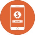 Orange sales and dollars sign design in a flat round button