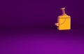 Orange Sand in bucket with shovel icon isolated on purple background. Plastic kid toy. Summer icon. Minimalism concept