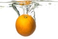 Orange sanguinello falling in water and splash on white background Royalty Free Stock Photo