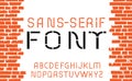 Orange sans-serif font on old brick wall background. Vector illustration Royalty Free Stock Photo