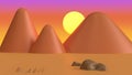 orange scene abstract mountain sunset cartoon style 3d render