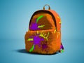 Orange school bag backpack with spots right view 3d render on bl Royalty Free Stock Photo