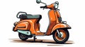 Vibrant Lowbrow Style Orange Motor Scooter On White Background