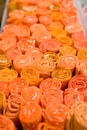 Orange scraps for sewing, patchwork and decoration