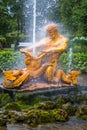 Orange sculpture of male fighter and alligator with splashing fountain Royalty Free Stock Photo