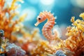 Orange Seahorse in a Coral Reef Royalty Free Stock Photo
