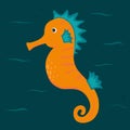 Orange seahorse swims in the depths of the sea Royalty Free Stock Photo