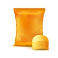 Orange Sealed Foil Plastic Bag with Stack of Potato Chips