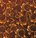 Orange seamless flower pattern in brown background