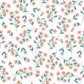 orange seamless flowers pattern. Delicate petals and vibrant blossoms create an artistic and vintage botanical illustration. Royalty Free Stock Photo