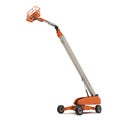 Orange self propelled articulated wheeled lift with telescoping boom and basket on white. 3D illustration Royalty Free Stock Photo